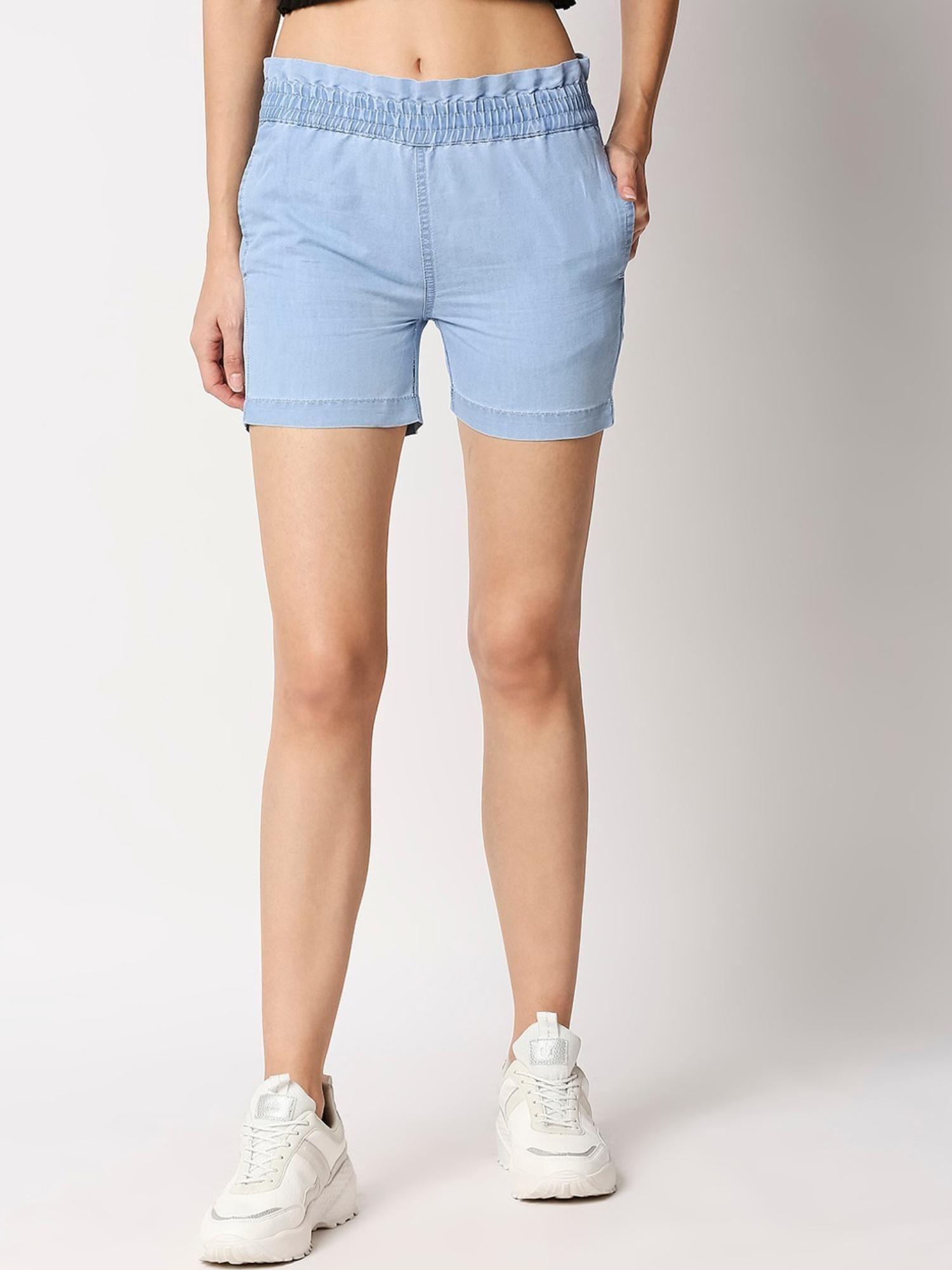 light blue slim fit women shorts