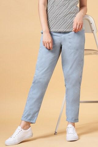 light blue solid ankle-length  casual women comfort fit  trousers