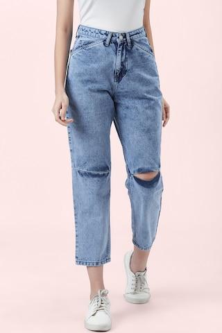 light blue solid ankle-length casual women relaxed fit jeans