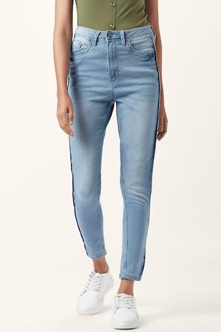 light blue solid ankle-length casual women skinny fit jeans