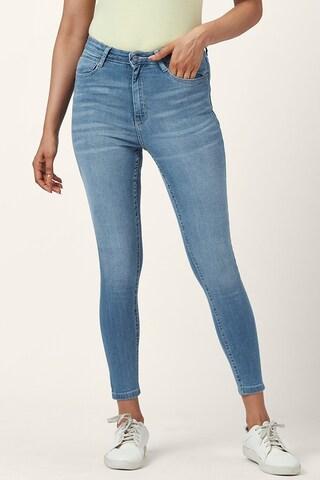 light blue solid ankle-length casual women skinny fit jeans