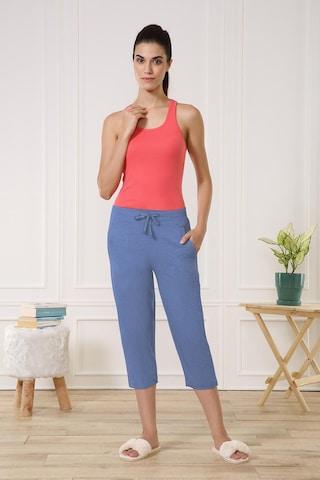 light blue solid calf-length casual women relaxed fit capris