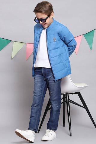 light blue solid casual full sleeves turtle neck boys smart fit jacket
