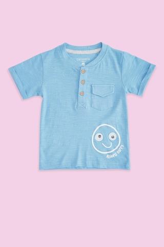light blue solid casual half sleeves round neck baby regular fit t-shirt