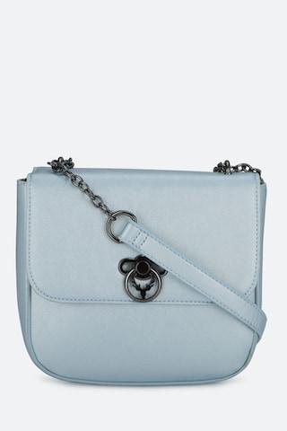 light blue solid casual polyurethane women sling bag