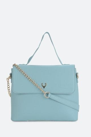 light blue solid casual polyurethane women sling bag