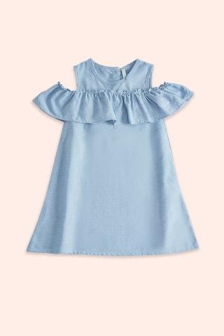 light blue solid casual short sleeves round neck girls regular fit frock