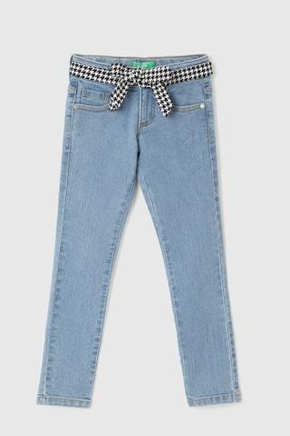 light blue solid cotton girls regular fit jeans