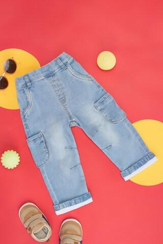 light blue solid cotton polyester elastane baby regular fit jeans