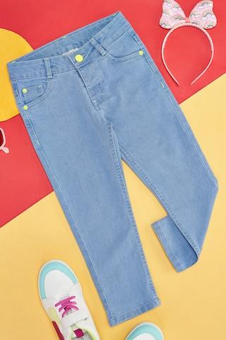 light blue solid cotton polyester elastane girls regular fit jeans