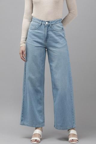 light blue solid cotton women regular fit jeans