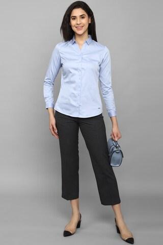light blue solid formal full sleeves regular collar women regular fit shirt