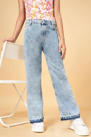 light blue solid full length  casual girls regular fit  jeans
