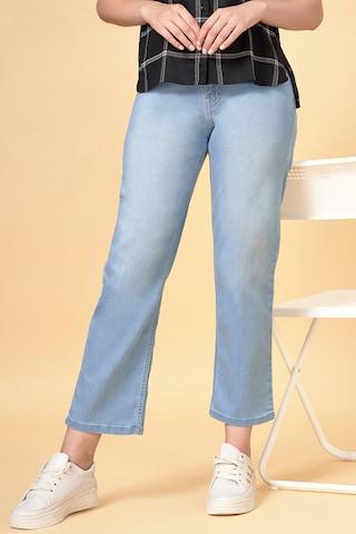 light blue solid full length  casual women straight fit  jeans