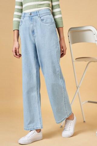 light blue solid full length  casual women wide leg jeans