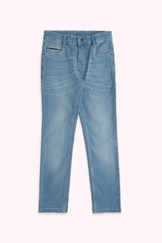 light blue solid full length casual boys tapered fit jeans