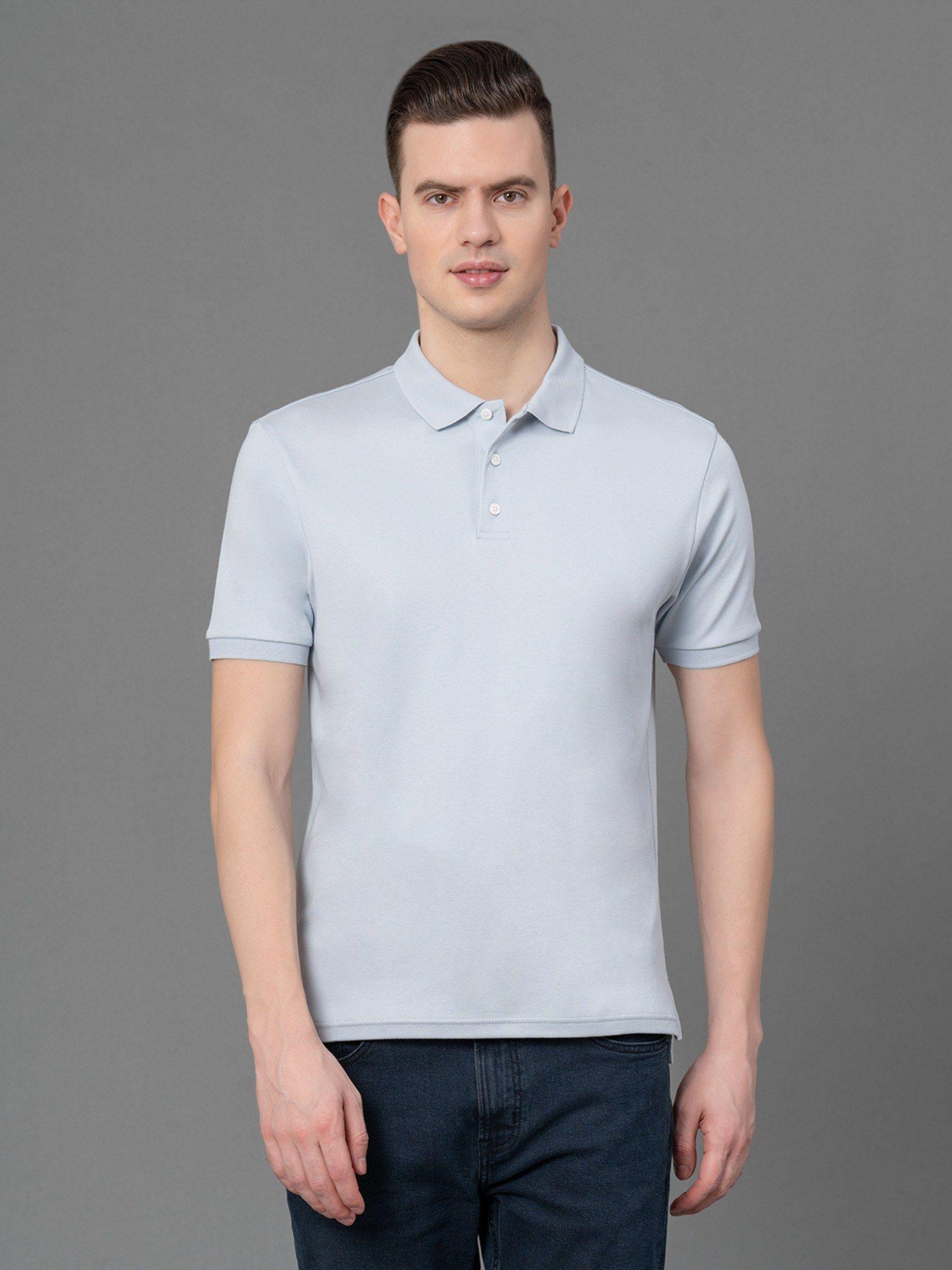 light blue solid pure cotton men's t-shirt