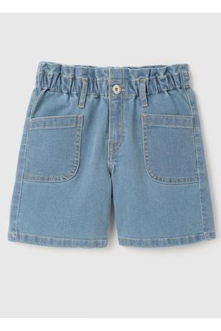 light blue solid thigh-length casual girls regular fit shorts