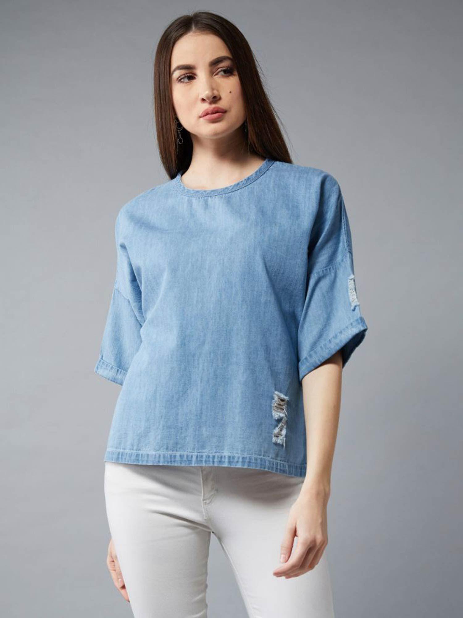 light blue solid top