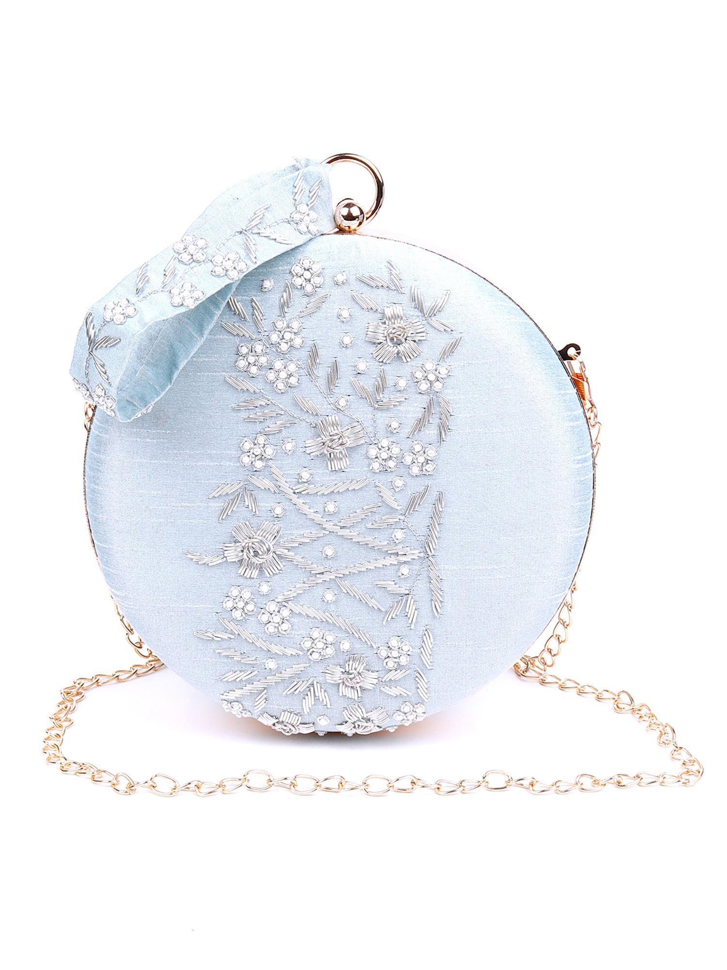 light blue spherical embellished sling bag