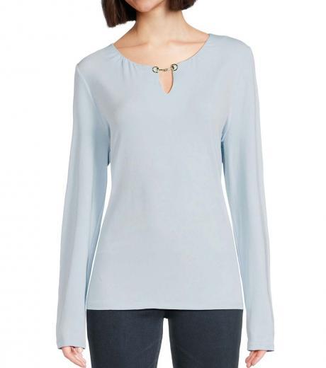 light blue splitneck top