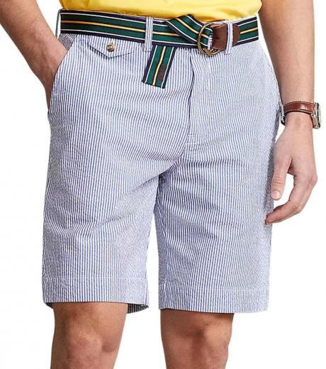 light blue stretch classic-fit seersucker shorts