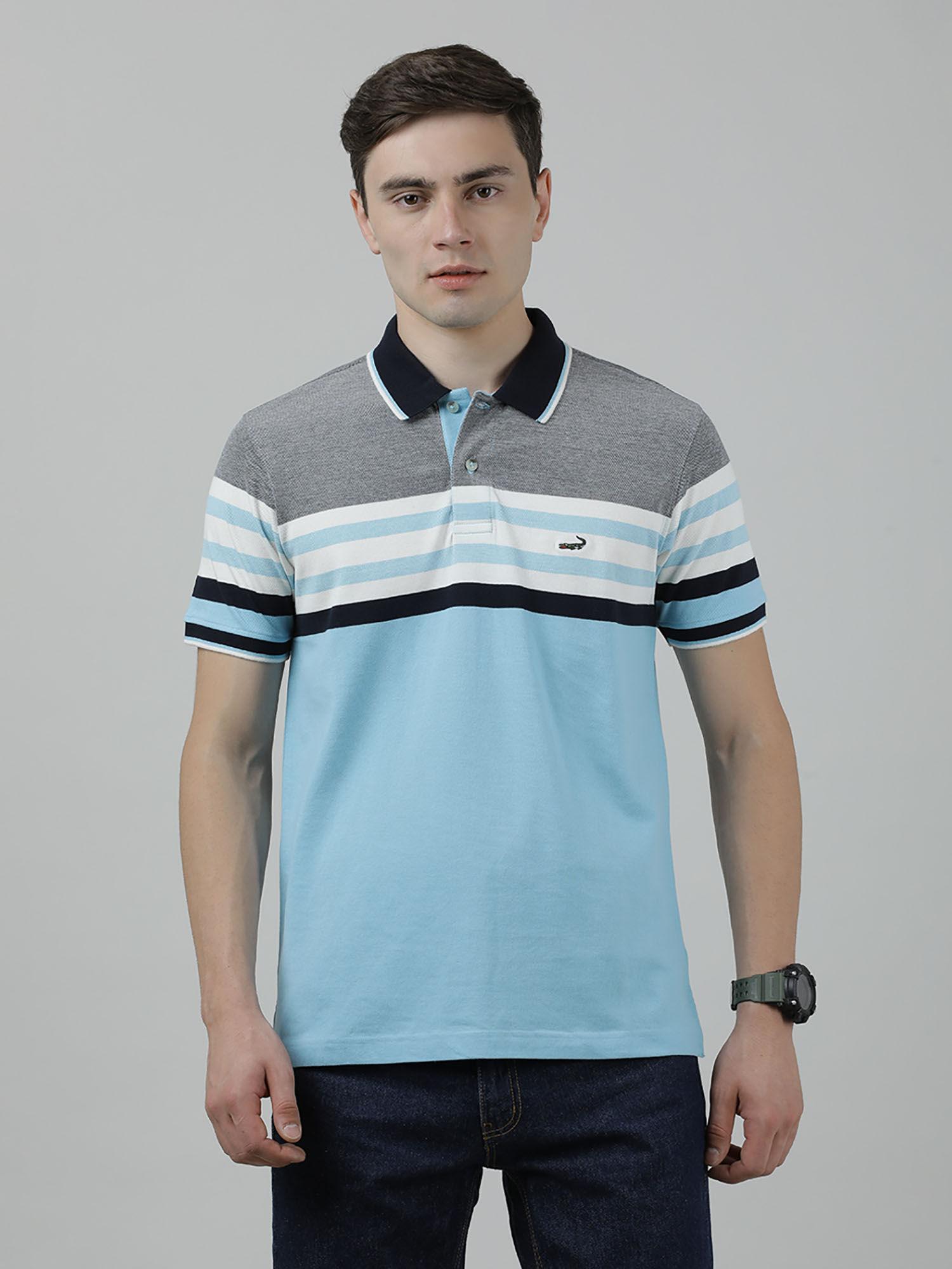 light blue striped casual polo t-shirt