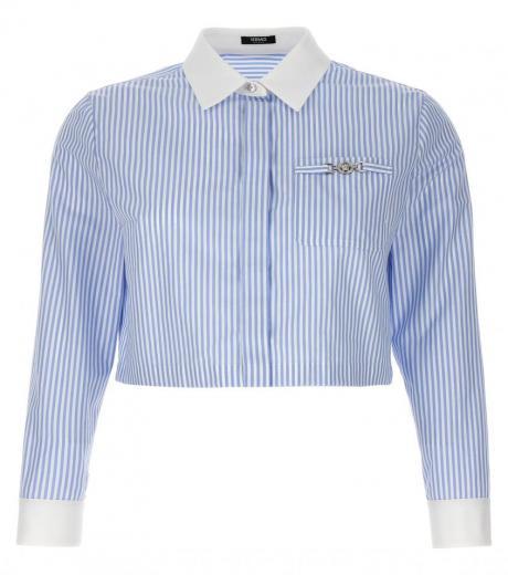 light blue striped cropped shirt