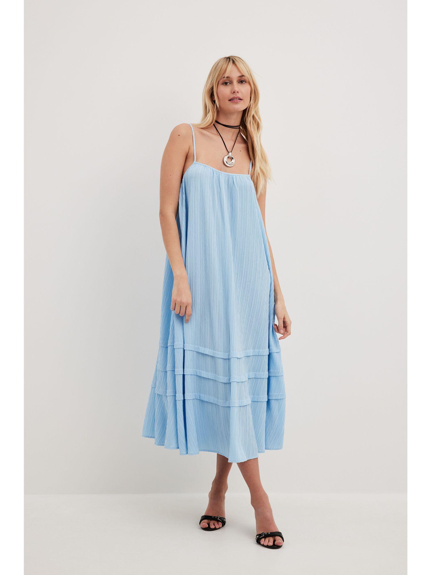 light blue structured flowy midi dress