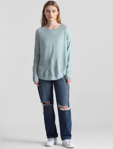 light blue structured knitted pullover