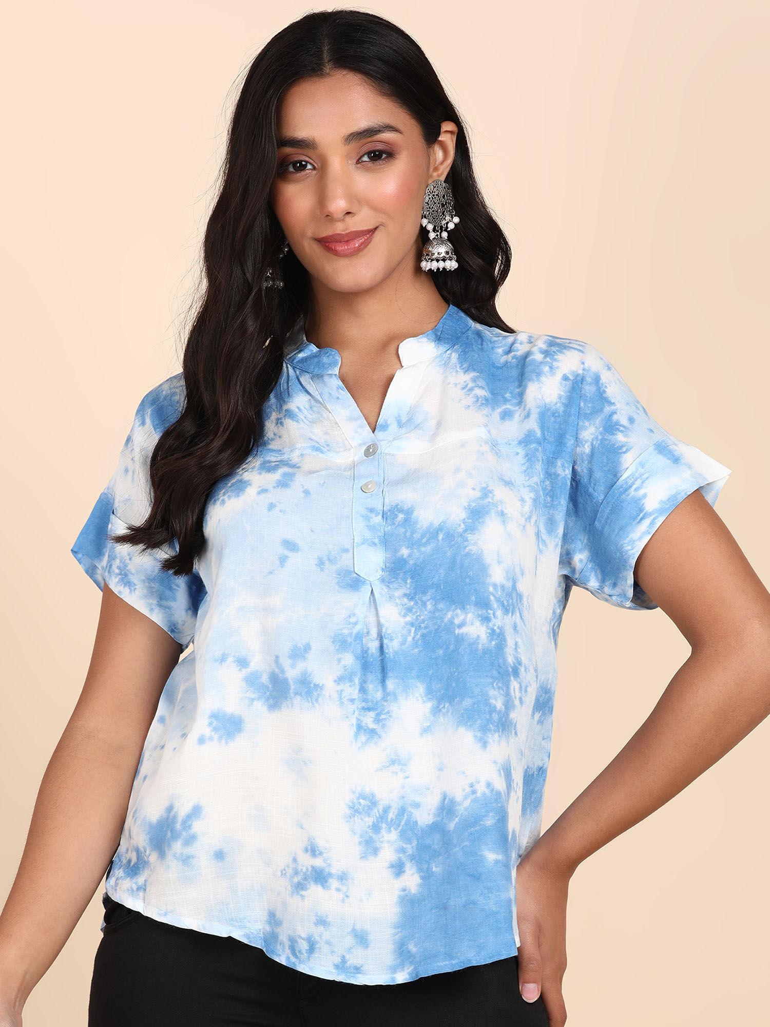 light blue tie dye rayon slub top