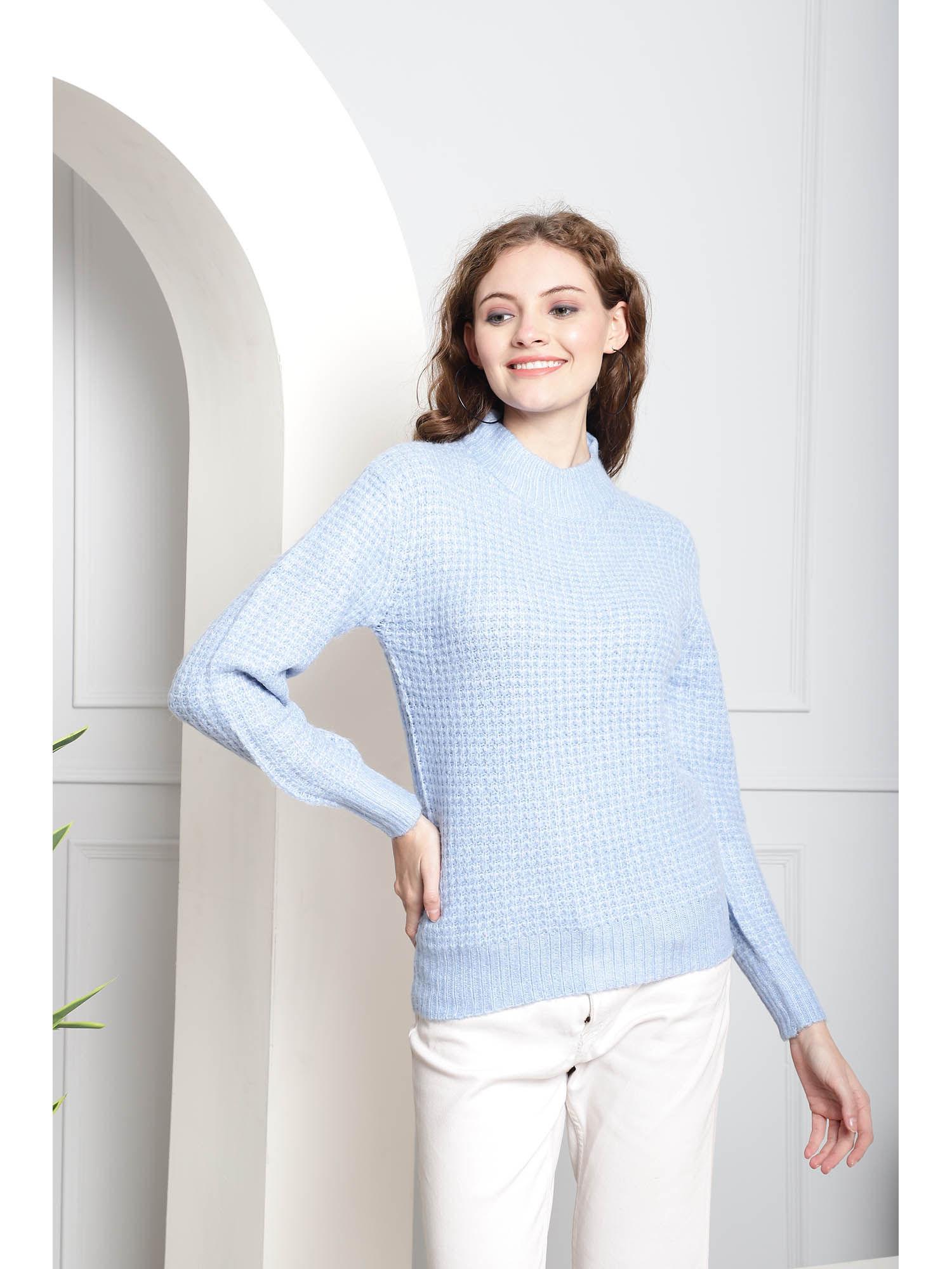 light blue turtle neck full sleeve sweater