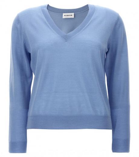 light blue v-neck sweater
