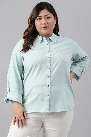 light blue western buton-down plus size top