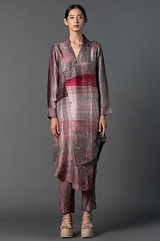 light brick dupion silk printed asymmetric tunic set