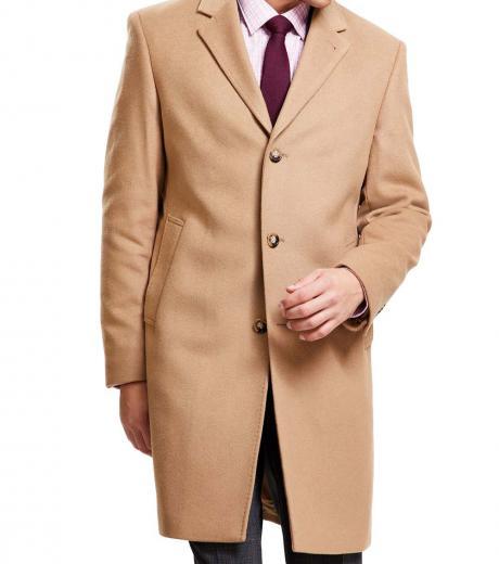light brown classic fit luxury wool overcoat