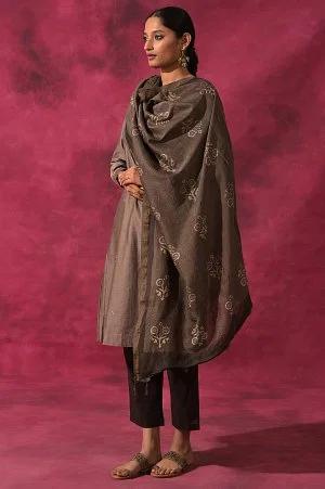 light brown cotton silk printed drape