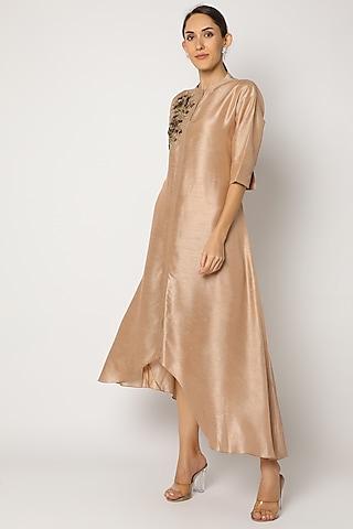 light brown embroidered asymmetrical tunic