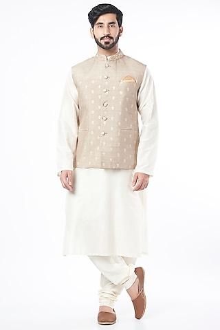 light brown embroidered bundi jacket