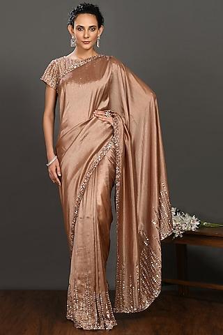 light brown embroidered saree set