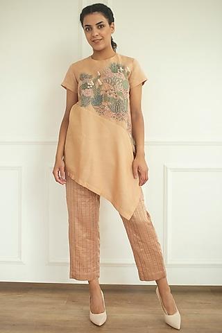 light brown embroidered tunic set