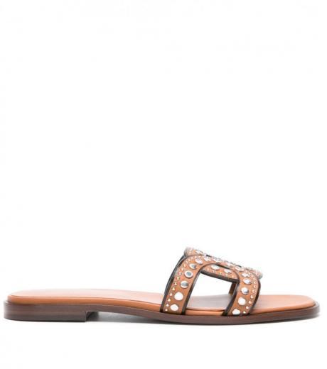 light brown light brown leather flat sandals