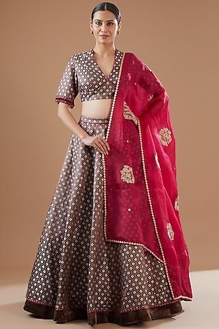 light brown silk brocade lehenga set