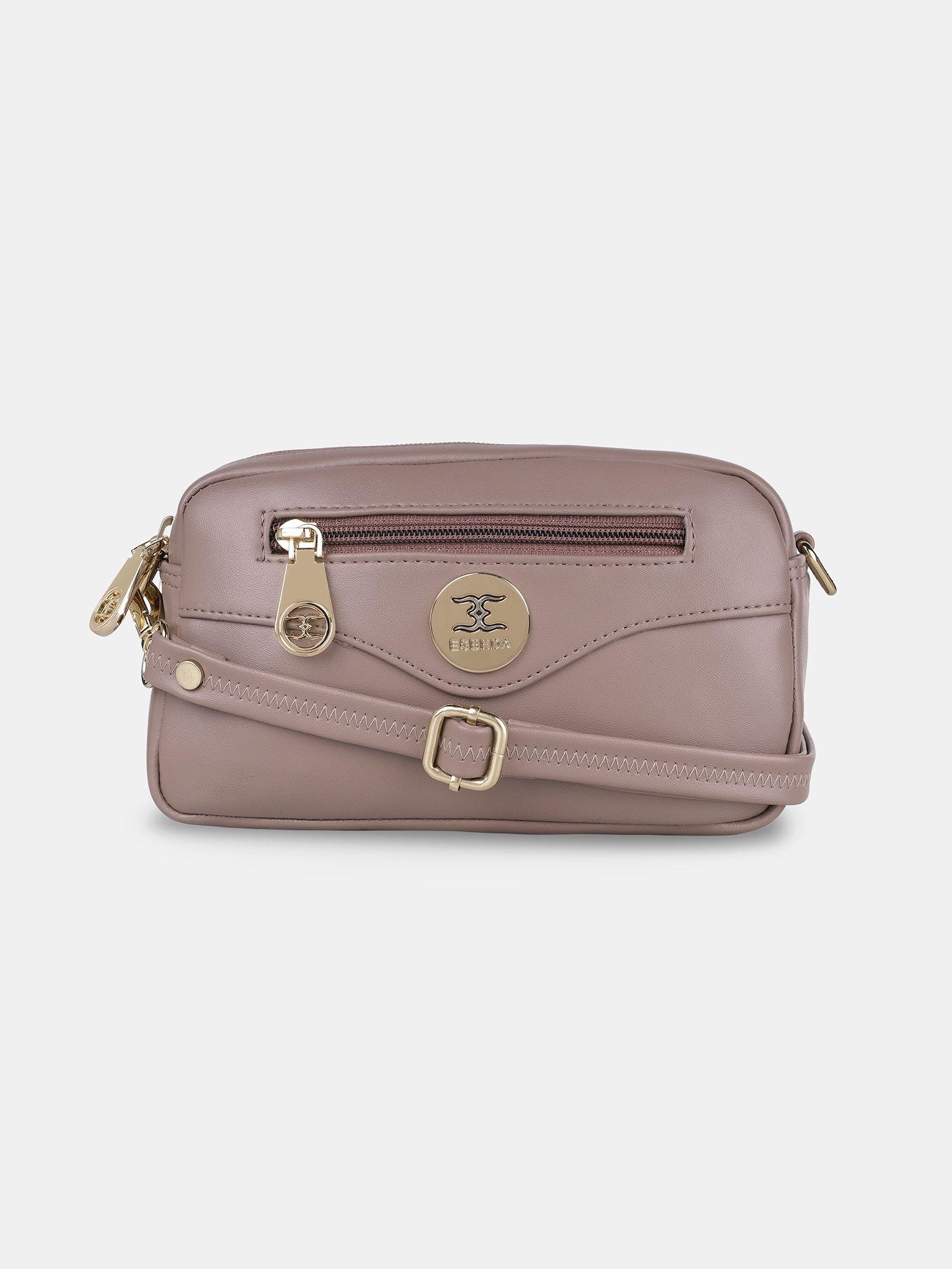 light brown solid boxy shape slingbag for women (s)