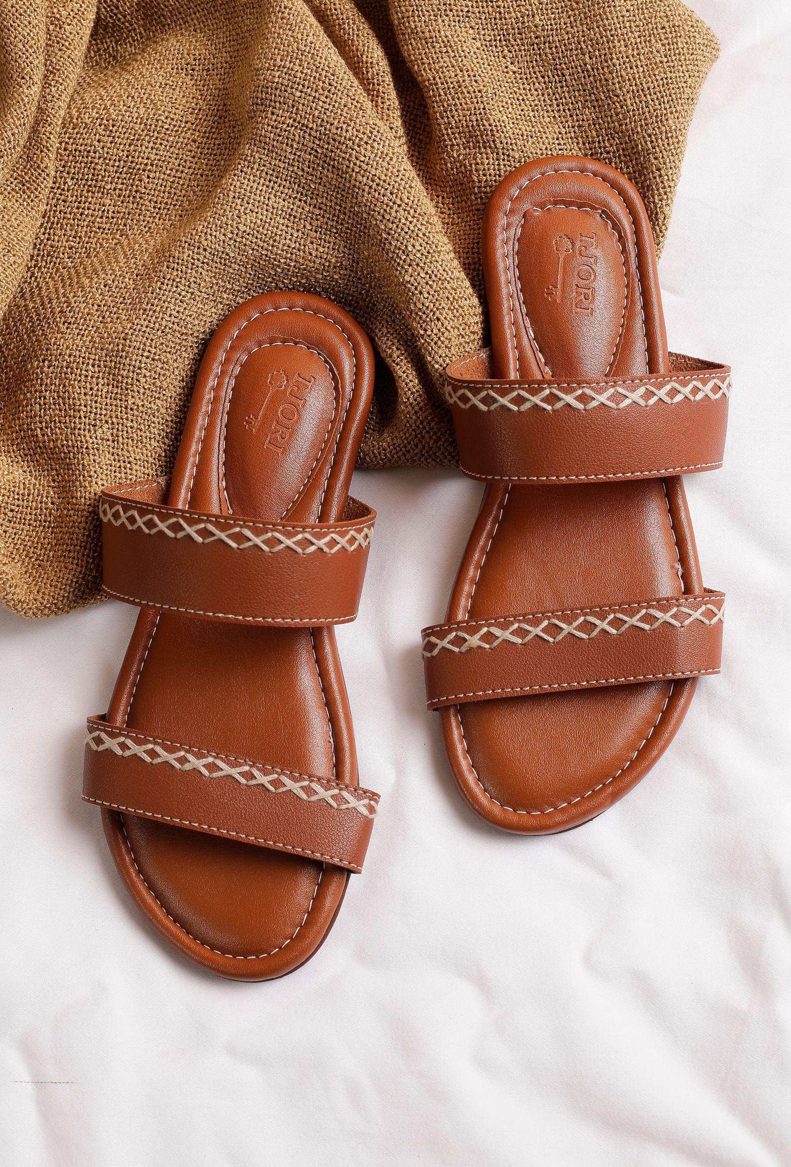 light brown strap sliders