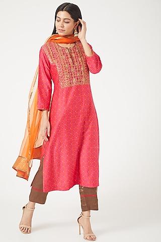 light coral pink embroidered kurta set