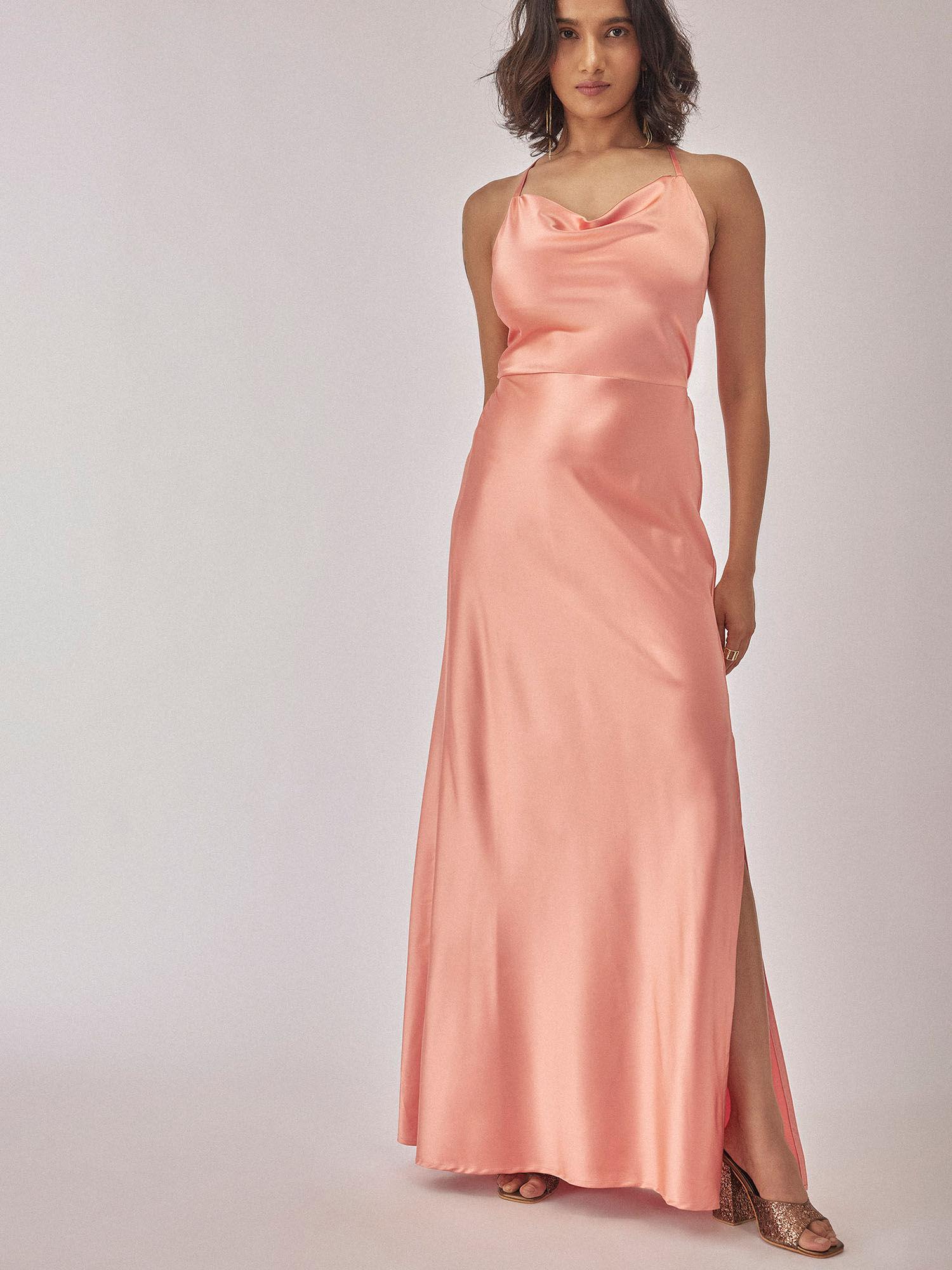 light coral satin maxi