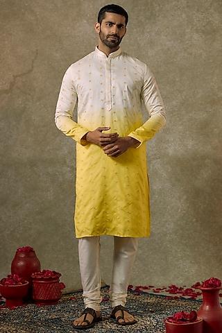 light cream lemon ombre splendid silk resham work kurta set