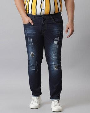 light-distress slim jeans with 5-pocket styling
