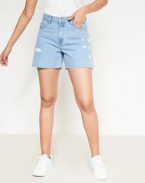 light-distress denim shorts